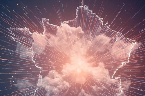 Carte de France avec des nuages et des flux de données